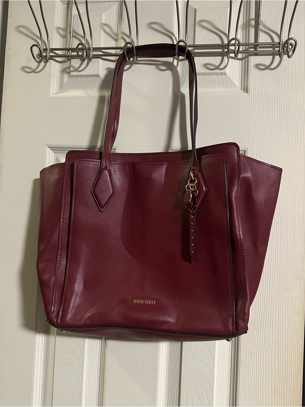 Nine West Wine Red Leather Tote Bag